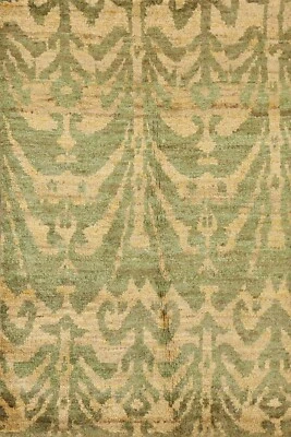 Geometric Transitional Moroccan Oriental Area Rug Hand-knotted LIGHT GREEN 4'x6' - Image 1 of 4