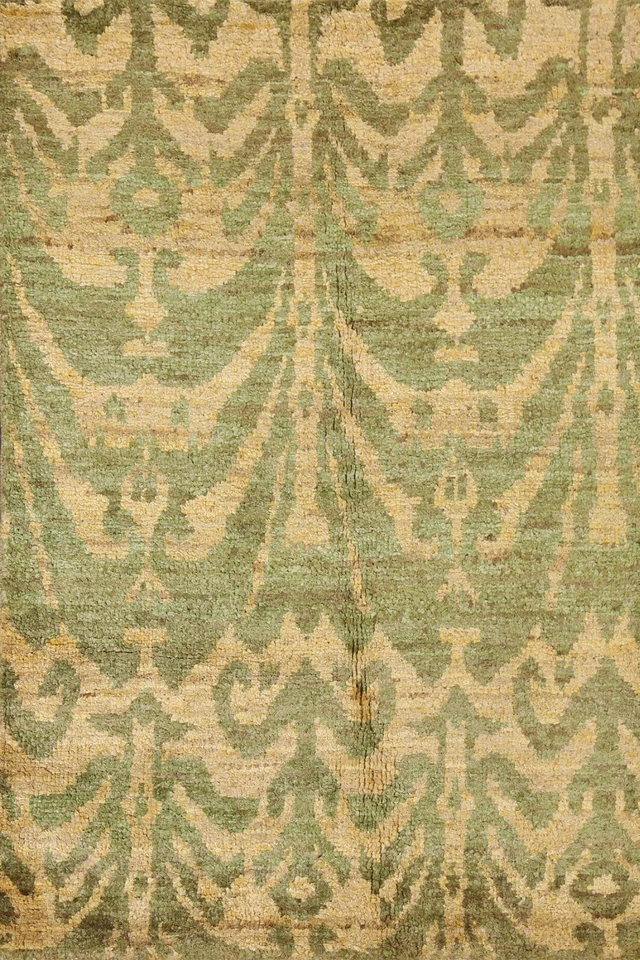 Geometric Transitional Moroccan Oriental Area Rug Hand-knotted LIGHT GREEN 4'x6' - Image 1 of 4