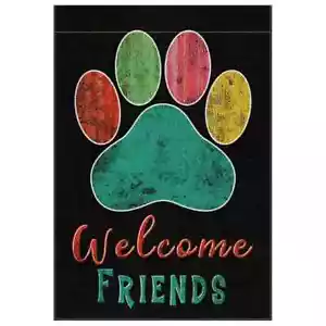 *NEU* BEZAUBERND ~ WELCOME FRIENDS ~ PFOTENABDRUCK ~ GARTENFAHNE ~ 12X18 - Bild 1 von 1