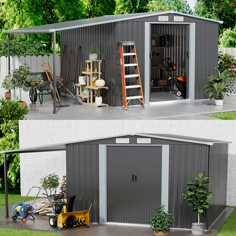 LEAF-PLANTS-CENTER Metal Garden Shed 8 X 6, 8 X 8, 8 X 10 ft Storage Shed House with Extended Roof