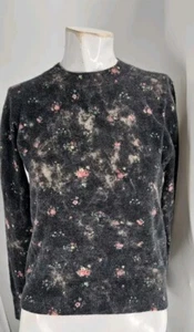 27 Miles Women's Sweater Small Black Pure Cashmere Knit Floral Crew Neck - Picture 1 of 8