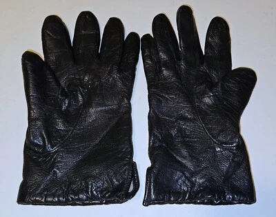 Vintage Fownes Leather Gloves Womens Size 8 Black WPL 9522 Acrylic Lining Nice - Image 1 of 4