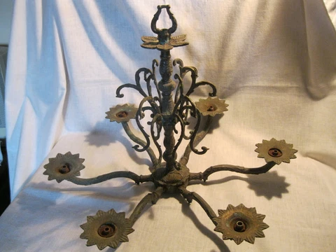 Antique Brass Chandelier Body Hub 6 Arm 13" Tall 18" Wide For Restoration Cover
