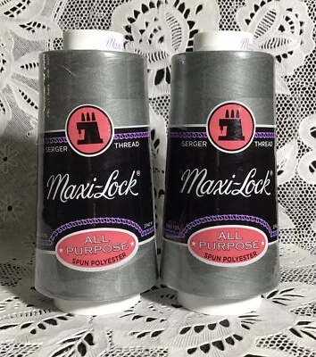 NEW 2 Gray maxi-lock 3000Yd spools 100% polyester overlock sewing thread TEX 27 - Image 1 of 3