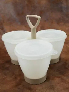 VINTAGE TUPPERWARE EE. UU. 733-3 757-1 BASE BRONCEADA MANGO CONDIMENTO N CADDY CON TAPA TRANSPARENTE - Imagen 1 de 3