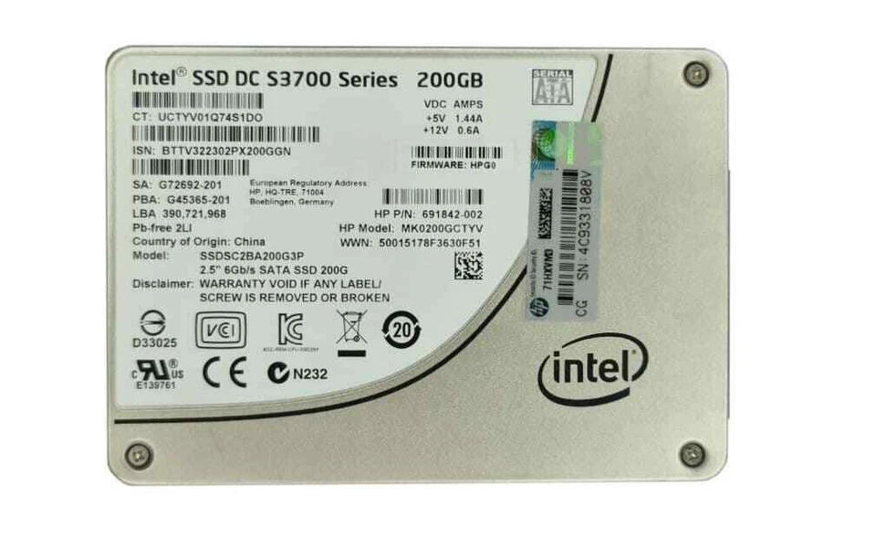 Intel DC S3700 200GB 6Gb/s 2.5INCH SATA SSD SSDSC2BA200G3P - Image 1 of 1