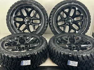 22" INCH RIMS TIRES FIT CHEVY GMC SNOWFLAKE OFFROAD 35" gloss BLACK WHEELS  6LUG - Picture 1 of 18