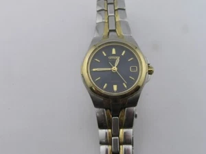 Vintage Citizen Eco-Drive Ladies Watch w/ Band Black Dial w/ Date E011 - Picture 1 of 5