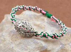925 Sterling Silver Rose Cut Polki Diamond Spacer Beads Macramé Thread Bracelet - Picture 1 of 13