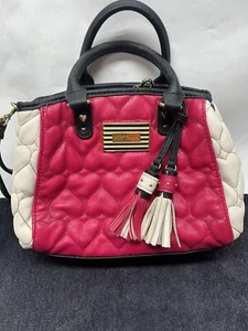 Betsy Johnson Womens Pink Black White Purse Handbag (SH) - Picture 1 of 9