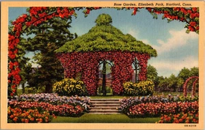 Postcard Rose Garden Elizabeth Park Hartford Connecticut Linen Unposted - Bild 1 von 2