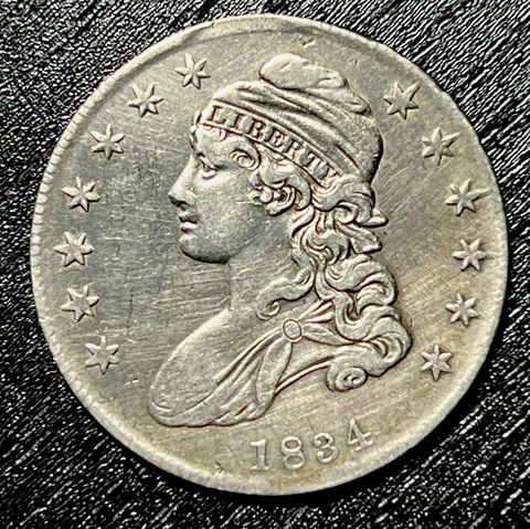 1834 CAPPED BUST HALF DOLLAR SILVER COIN 50 CENT COIN Choice (cleaned) Cover