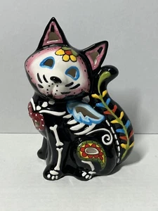 Blue Sky Clayworks Sugar Skull Day of The Dead Cat Dog Candle Holder 9” Ceramic - Picture 1 of 8