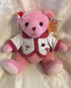 Rare Pink Plush Teddy Bear By Flowers Inc Ballons 13" Knit Sweater 2001 - Imagen 1 de 3