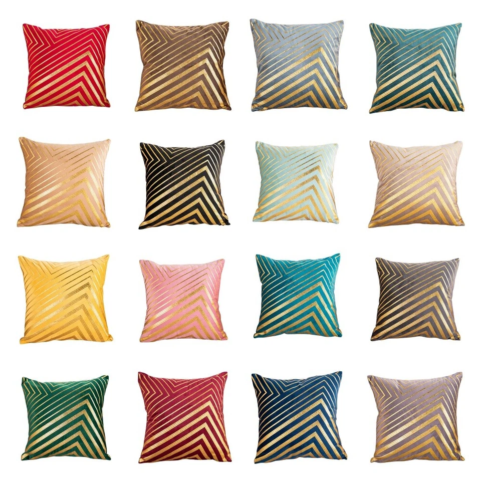 Stripe Gold Velvet Cushion Cover Home Sofa Bed Office Car Throw Pillow Case 18'' - Image 1 of 1
