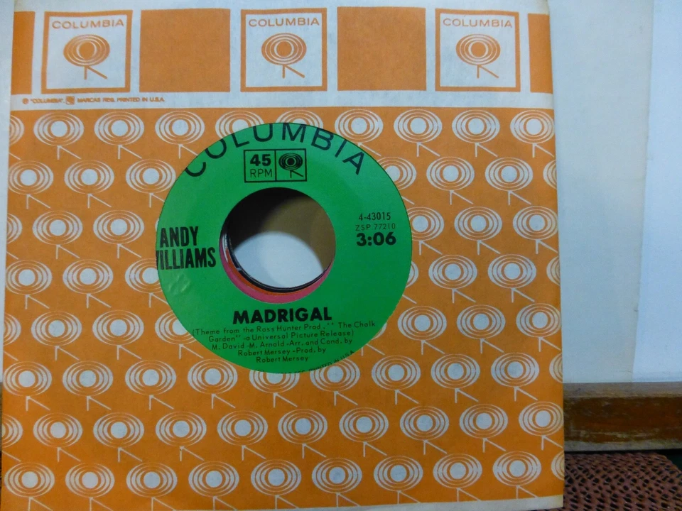 ANDY WILLIAMS MADRIGAL & WRONG FOR EACH OTHERS  LOOKS UNPLAYED  NEAR MINT    45 - Image 1 of 1