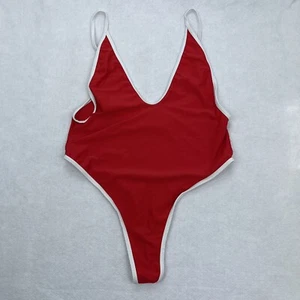 Women's Basic One Piece Open Back Red White Swimsuits Beach Bikini Size XL - Picture 1 of 10
