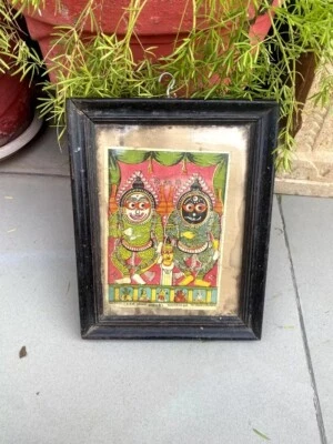 Original Antiguo Dios Hindú Jagannath Puri Religioso Litografía Impresión Enmarcada Foto 1 de 4