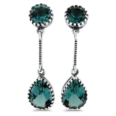 ANTIQUE STYLE 925 STERLING SILVER 5 CARAT SIMULATED EMERALD EARRINGS        #654 - Image 1 of 2