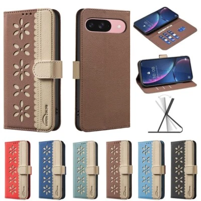 Splice Leather Flower Card Wallet Cover Case For Google Pixel 8A 9A 8 9 Pro XL - Image 1 of 4