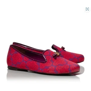 Tory Burch Floral Chandra Burgundy Red Loaders NEW Women's Size 5M  - Picture 1 of 15