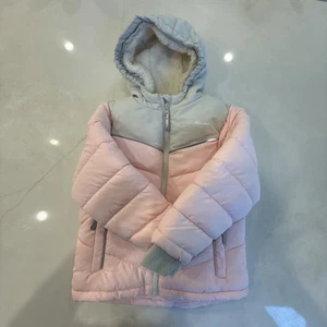 Eddie Bauer Kids Size 4 Pink Gray Hooded Sherpa Lined Puffer Jacket Coat Warm - Picture 1 of 14