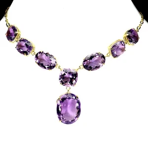 Collana Argento Sterling 925 Ametista Ovale 24x19mm Fatta a Mano Gemma Gioielli 18 - Foto 1 di 14