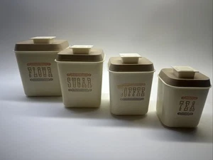 Lustro Ware Nesting Cannister Set MCM 1960s VTG Turquoise Tan & White Plastic - Picture 1 of 13