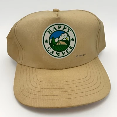 Gorra Happy Camper beige vintage con cierre a presión al aire libre senderismo gráfico logotipo Foto 1 de 4