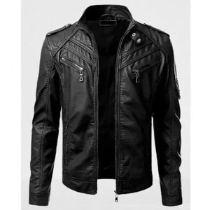 Schwarze Leder Biker Mode Jacke für Herren Lederjacken für Oberbekleidung - Bild 1 von 3