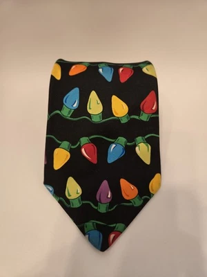 Corbata de seda de Navidad Zylos/George Machado negra/cadena luces 58"X3/78" 🇺🇸 al vapor Foto 1 de 4