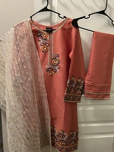 Pakistani indian new shalwar kameez dupatta 3pc party casual summer sz M cotton - Picture 1 of 10