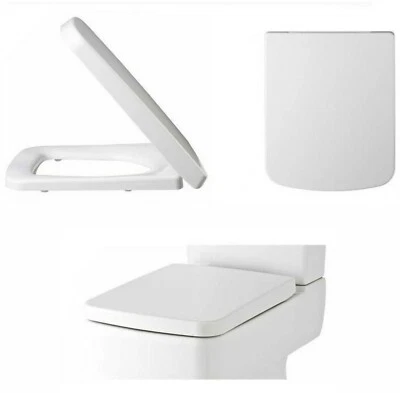 SOFT CLOSE TOILET SEAT WHITE BATHROOM SQUARE SHAPE WC HEAVY DUTY SEATS ANTI SLAM