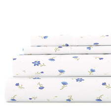 4 Piece Pattern Microfiber Bed Sheets Set, Light Blue Floral, Queen