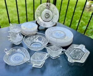 VTG Indiana Tiara Sandwich Glass Dinner Plates Set Bowl Cups Creamer Sugar 25 pc - Picture 1 of 8
