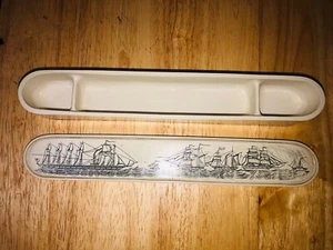 Replica Scrimshaw Ship and Lighthouse One Drawer Box Chest - Picture 1 of 9