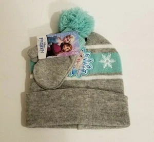 Frozen Toddler Winter Hat & Mittens Set NWT Elsa Christmas Blue Gray Snow Sled - Picture 1 of 6