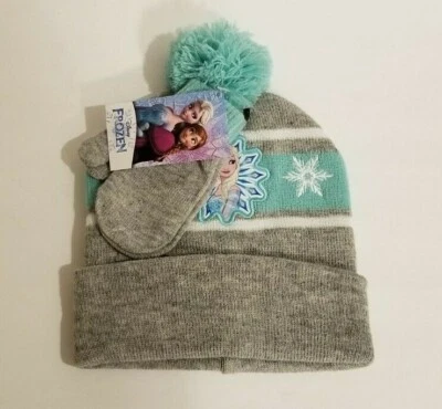 Frozen Toddler Winter Hat & Mittens Set NWT Elsa Christmas Blue Gray Snow Sled - Image 1 of 4