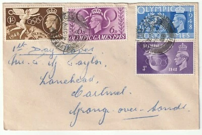 1948 OLYMPICS SET ON FDC ULVERSTON TO GRANGE OVER SANDS LANCASHIRE - SPORT LANCS - Image 1 of 2