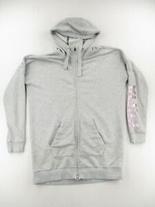 Puma Sweater Hoodie Women's Small Gray Full Zip Fusion Elongated Metallic Pink