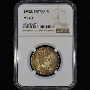 1890 R ERITREA 2 LIRE ✪ NGC MS-62 ✪ SILVER COIN 2L ITALIAN COLONY ◢TRUSTED◣ - Picture 1 of 4