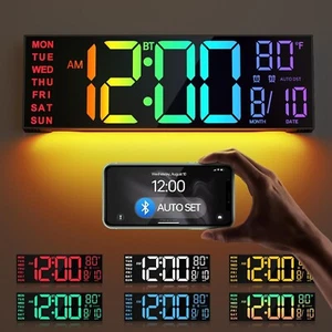 16.2" Large Digital Wall Clock with Bluetooth Sync, Alarm, Big LED, 8 RGB Color, - Picture 1 of 9
