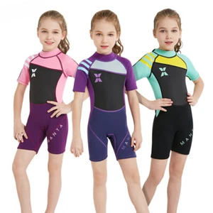 Children 2.5MM Neoprene Shorty Swimsuit Short Sleeve Sun Protection Diving - Picture 1 of 15