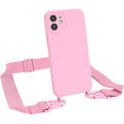 Fr Apple iPhone 12 Handyhlle zum Umhngen breites Band Kette Tasche Etui Rosa