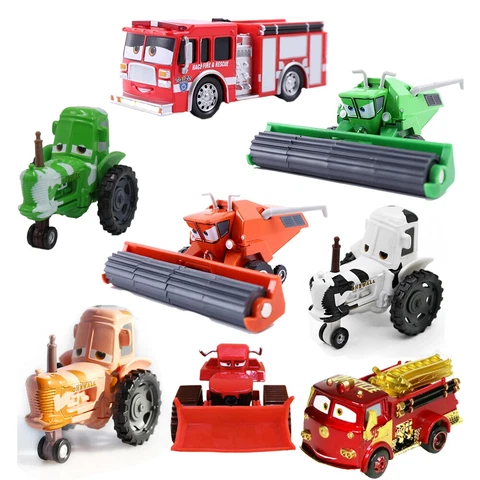 Disney Pixar Cars Firetruck Red Toon Bulldozer Tractor 1:55 Diecast Car Toy Gift Cover