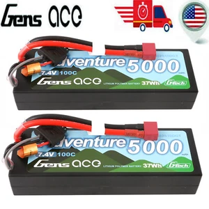 2X Gens Ace G-Tech Adventure 5000mAh 7.4V 100C 2S HardCase Lipo Battery Deans US - Picture 1 of 6