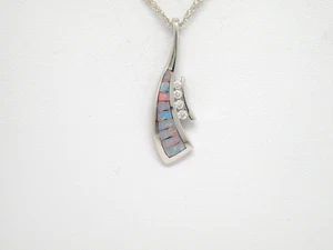 Authentic Kabana 18k White Gold,  Premium Opal Inlay,  Diamond trim Pendant - Picture 1 of 10