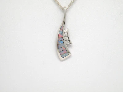 Authentic Kabana 18k White Gold,  Premium Opal Inlay,  Diamond trim Pendant - Image 1 of 4