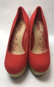 Brash Red Canvas Wedge Platform Shoes Size 8.5 No Box A3 - Picture 1 of 8
