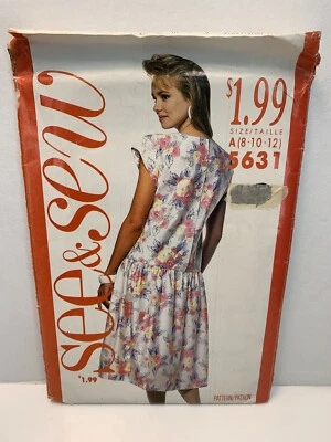 Butterick 5631 Misses Loose Fitting Dress Drop Waist Sewing Pattern 8-12 *Uncut* - Image 1 of 4